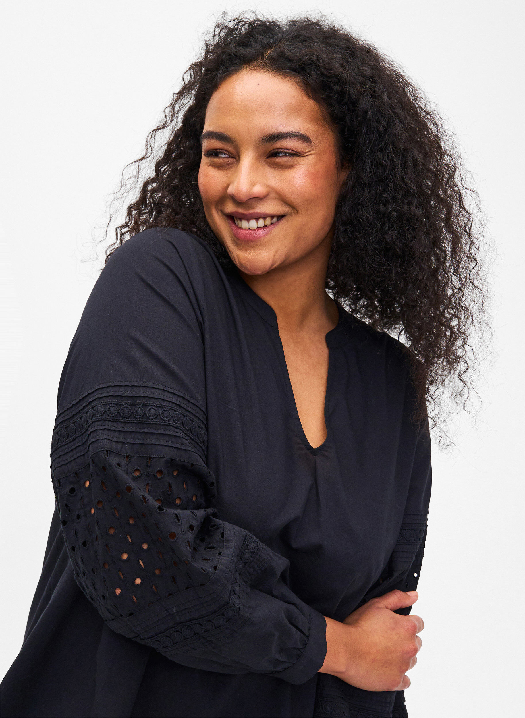 ZizziBlouse met lange mouwen en decoratieve details, Black, Model image number 2