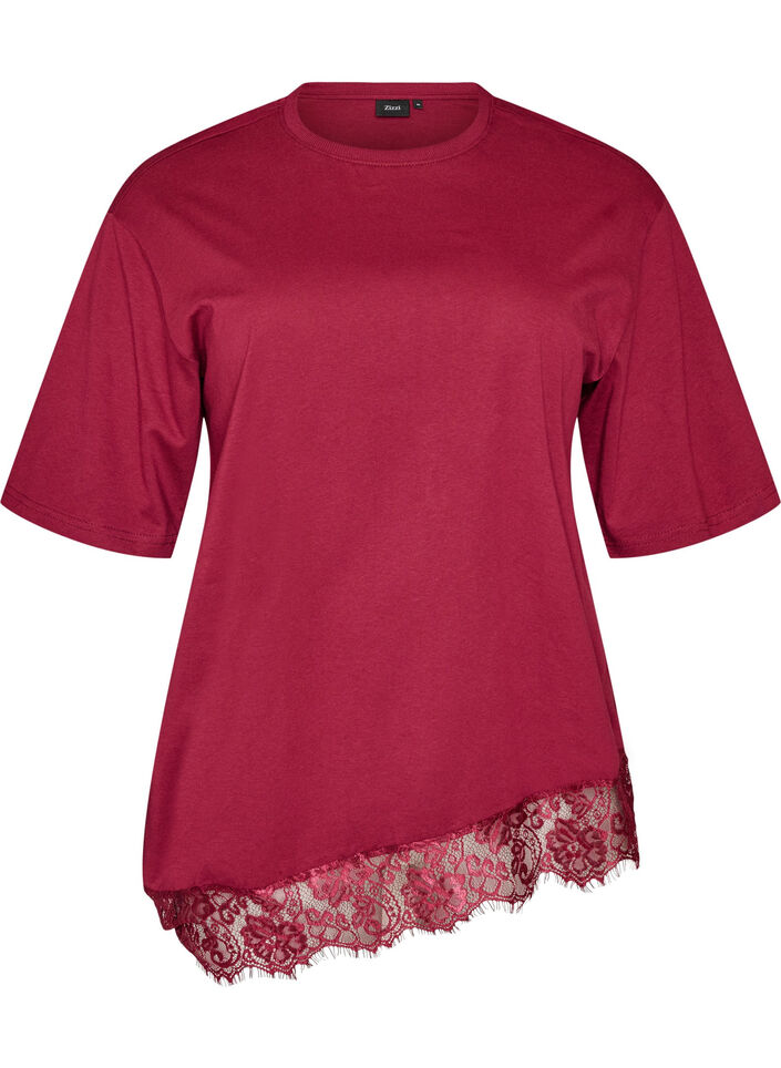 T-shirt met asymmetrische kanten zoom, Rood, Packshot image number 0