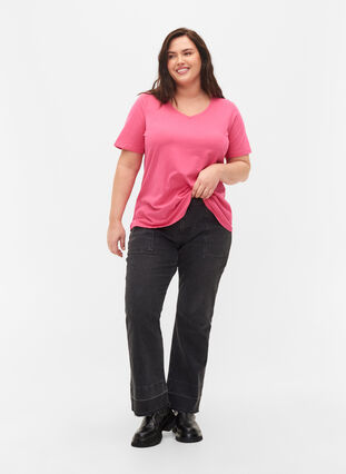 T-shirt en coton uni basique, Hot Pink, Model image number 2