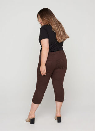 Nauwsluitende capri broek met splitjes, Dark Brown, Model image number 1