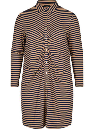 Robé rayée en laine côtelé avec fermeture à boutons, Blue Camel Stripe, Packshot image number 0