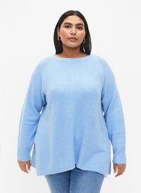 Gemêleerde pullover met zijsplit	
, Blue Bell/White Mel., Model