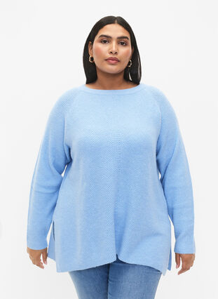 Gemêleerde pullover met zijsplit, Blue Bell/White Mel., Model image number 0