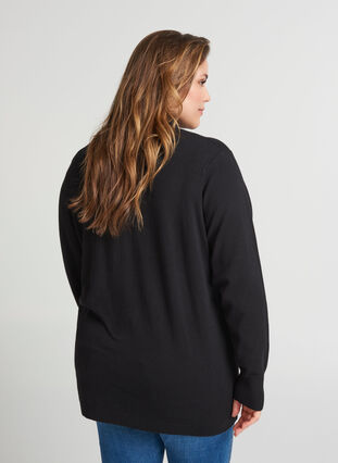 Gebreide blouse van viscose met hoge kraag, Black, Model image number 1