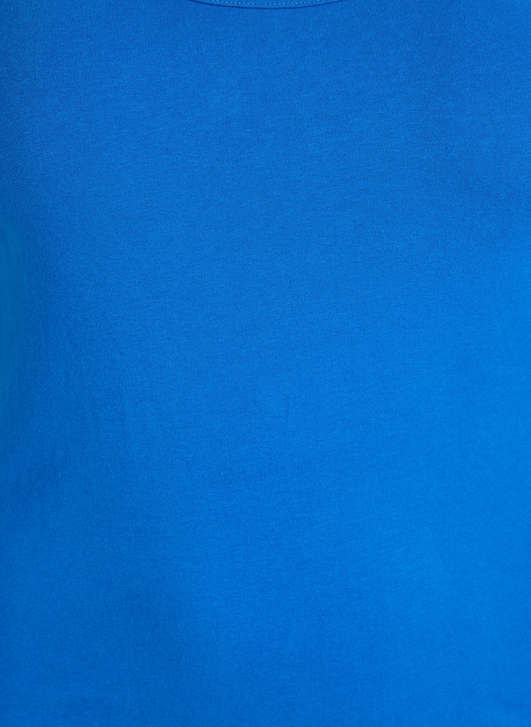 ZizziSolide kleur basis top in katoen, Blauw, Packshot image number 2