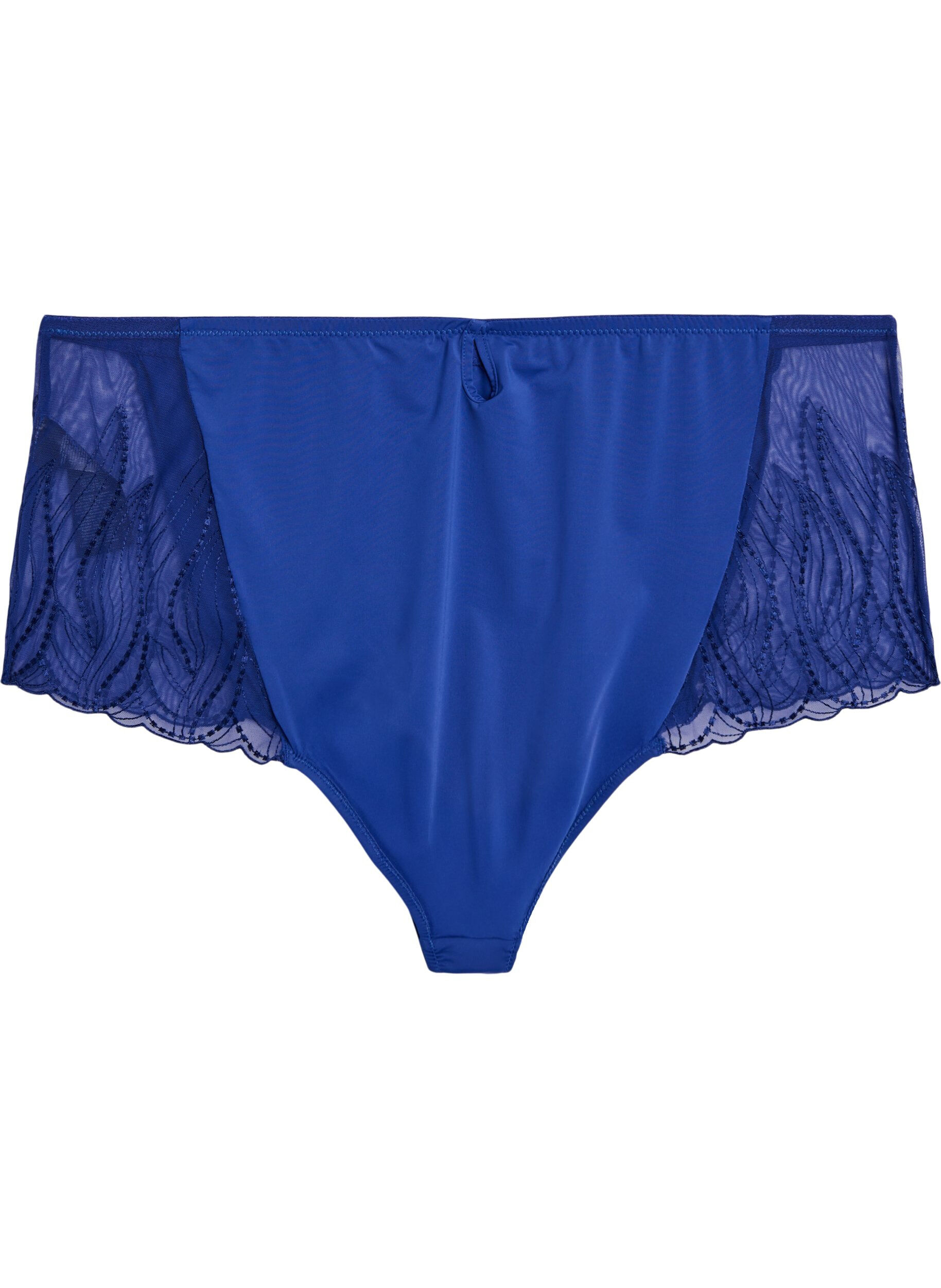 ZizziMicrovezel hipster panties met kanten zijkanten, Blauw, Packshot image number 1