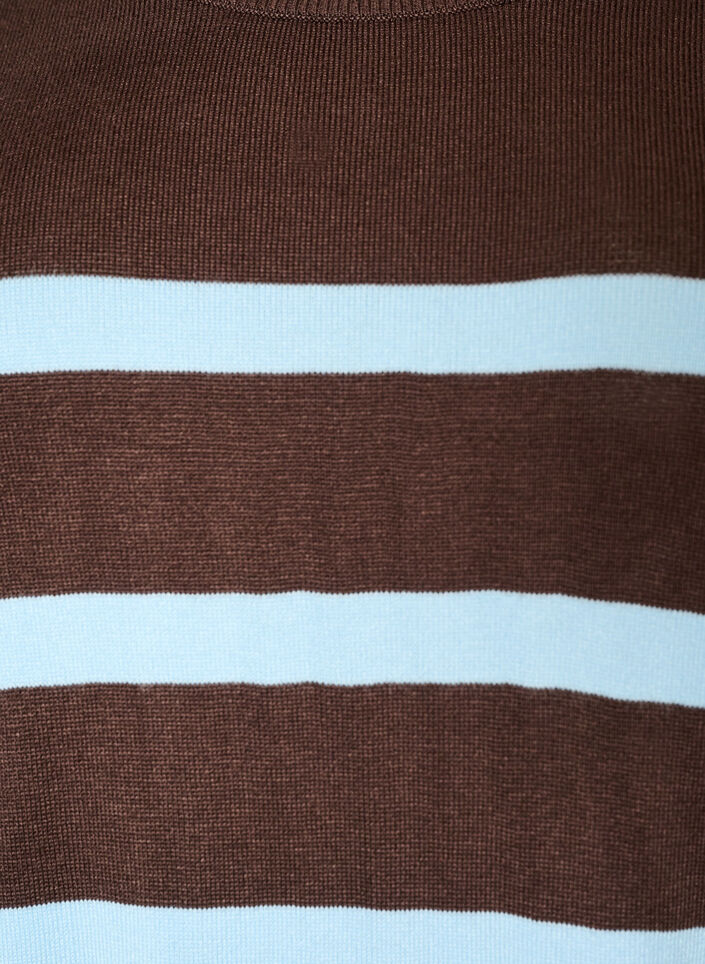 Haut en maille ray&eacute;e &agrave; manches courtes, Marron, Packshot image number 2