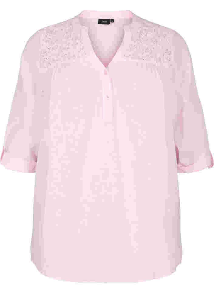 Chemisier en coton avec détails en dentelle, Pink-A-Boo, Packshot image number 0