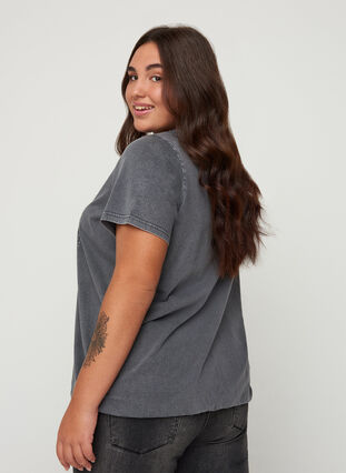 Katoenen t-shirt met klinknagels en smokwerk, Grey Wash, Model image number 1