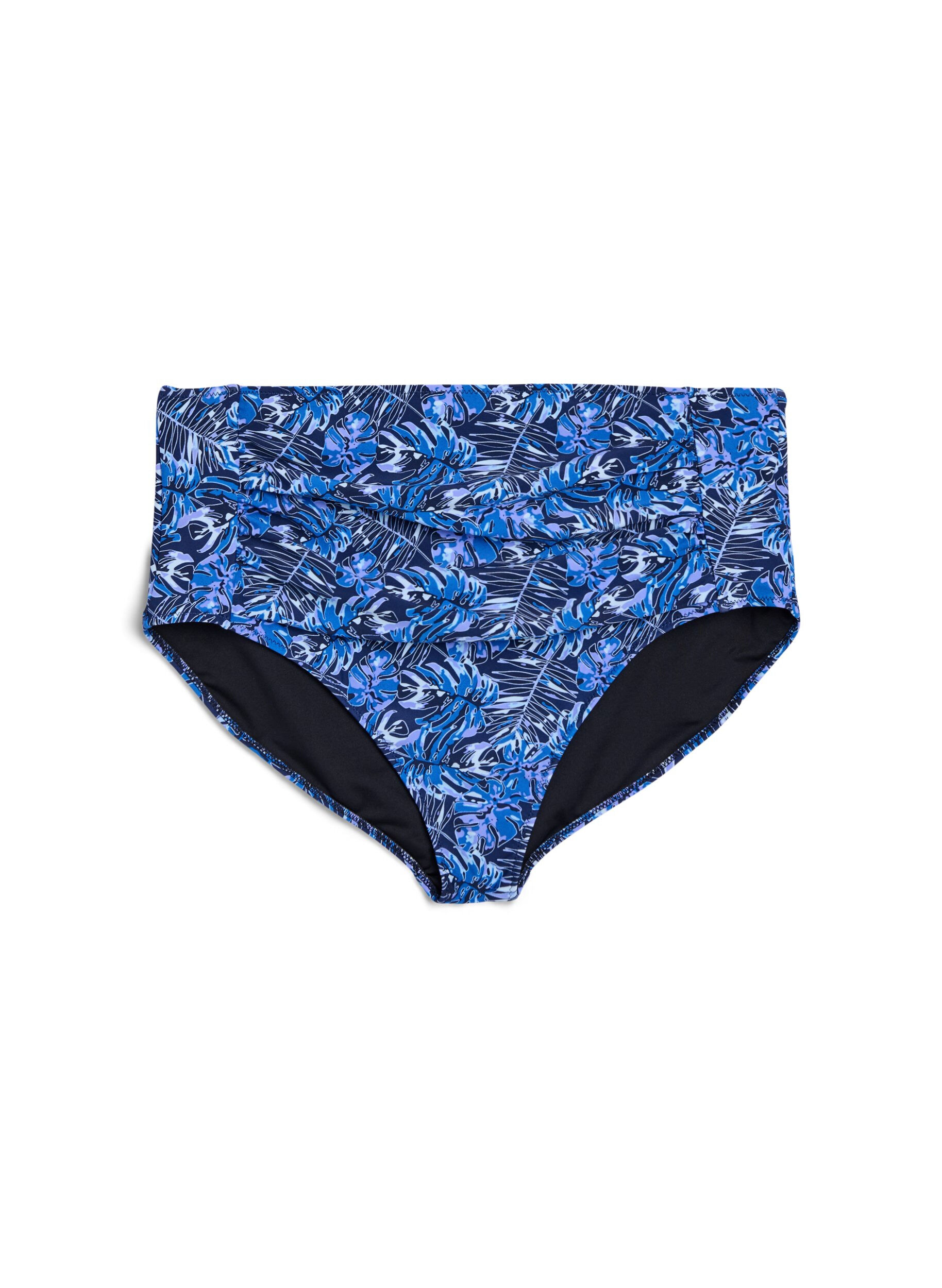 Zizzi Culotte de bikini taille haute &agrave; motif, Bleu, Packshot image number 0