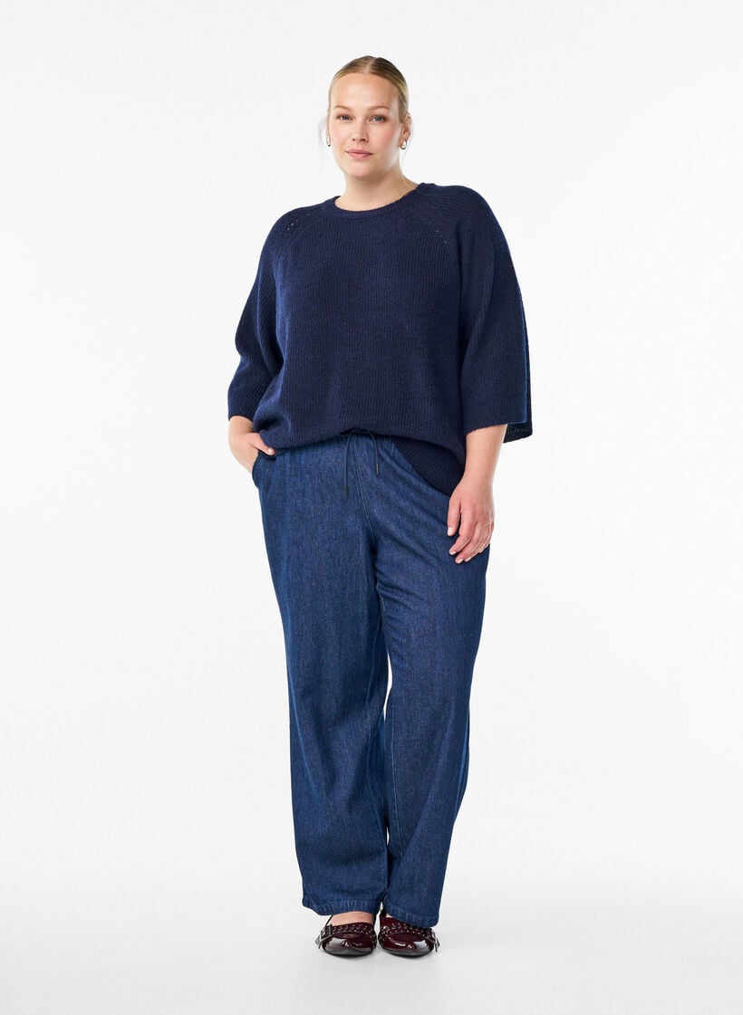 Pull c&ocirc;tel&eacute; &agrave; manches 3/4, Bleu, Model image number 1