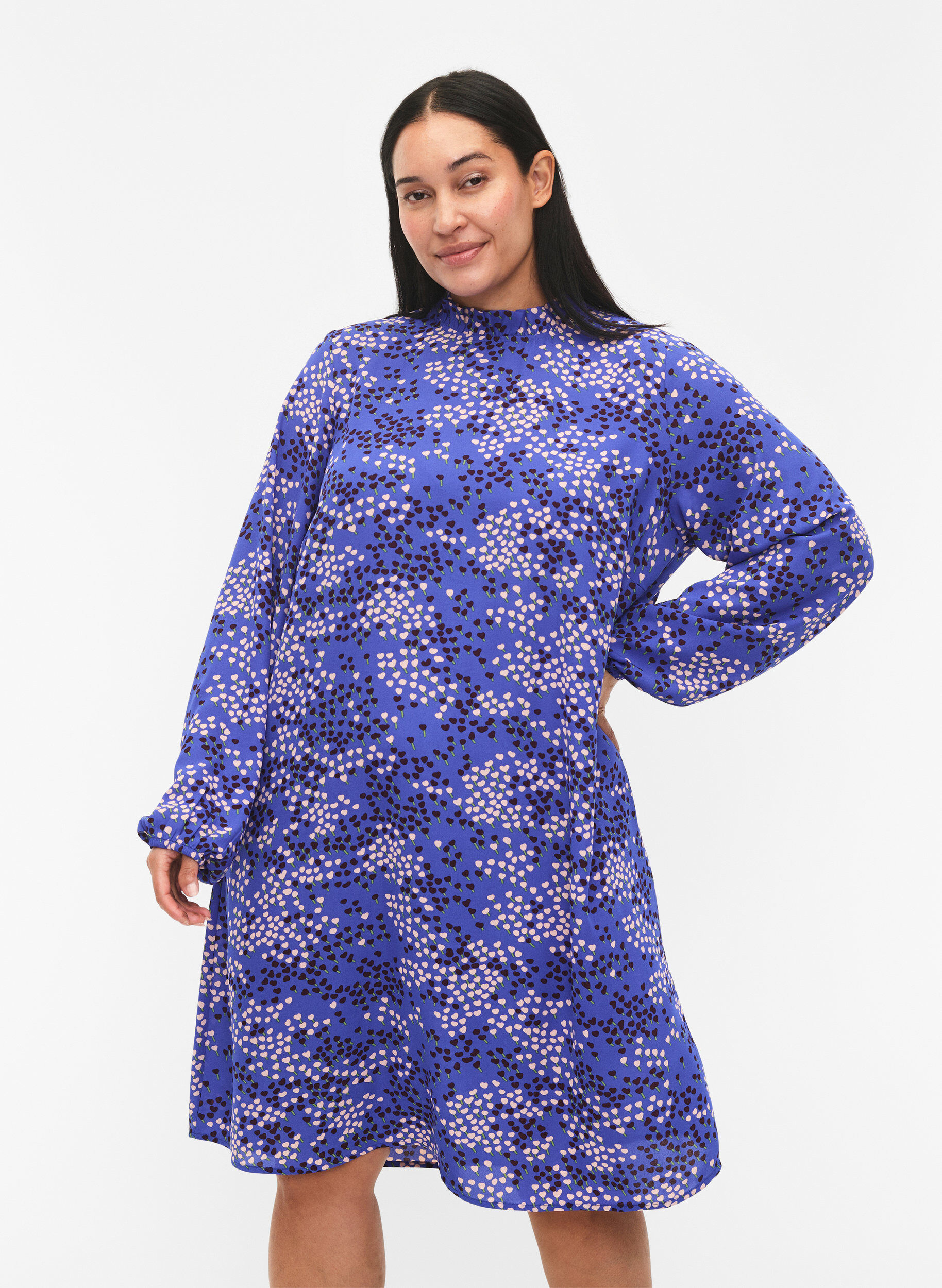 ZizziFLASH - Jurk met lange mouwen en print, Dazzling Blue AOP, Model image number 0