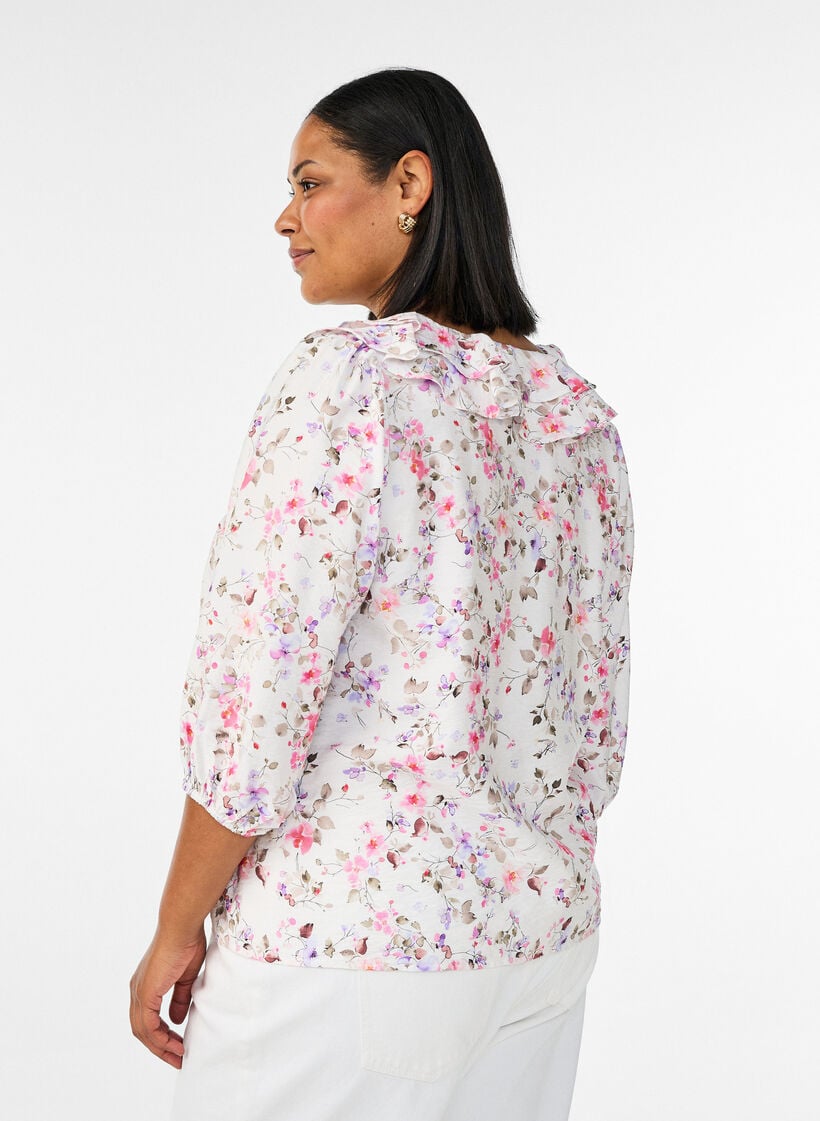 Viscose blouse met bloemenprint en 3/4 mouwen, Vanille, Model image number 2