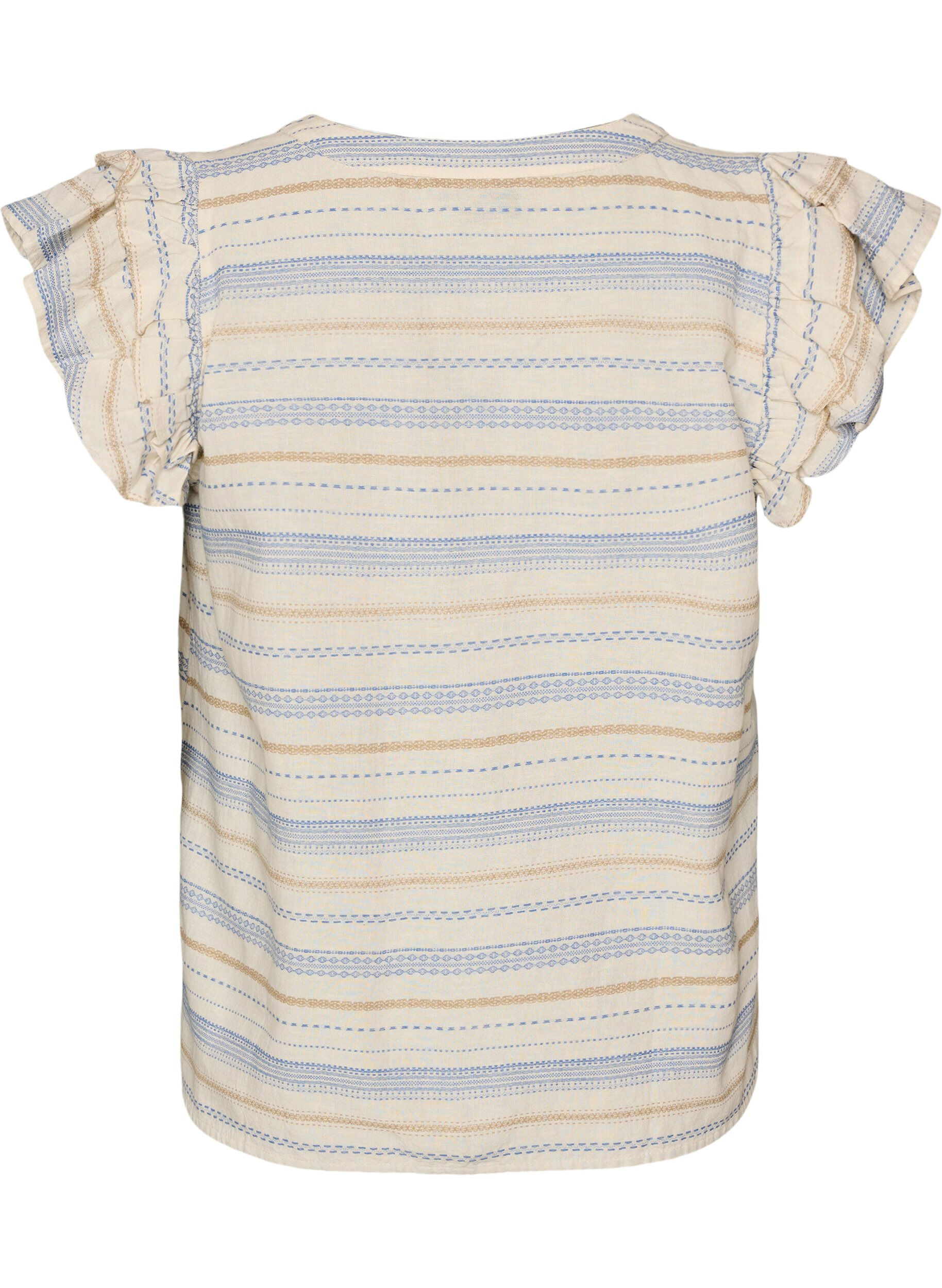 ZizziBlouse sans manches avec volants et rayures &agrave; motifs, Vanille, Packshot image number 1