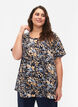 	 FLASH - Blouse met korte mouwen en print, Brown Blue Flower, Model image number 0