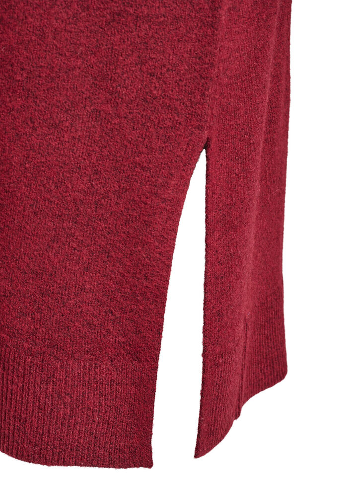 Gebreide jurk met lange mouwen en V-hals, Rood, Packshot image number 3