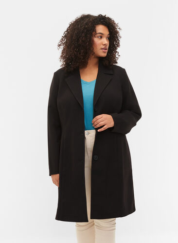 Manteau long avec fermeture à boutons, Black, Model image number 0