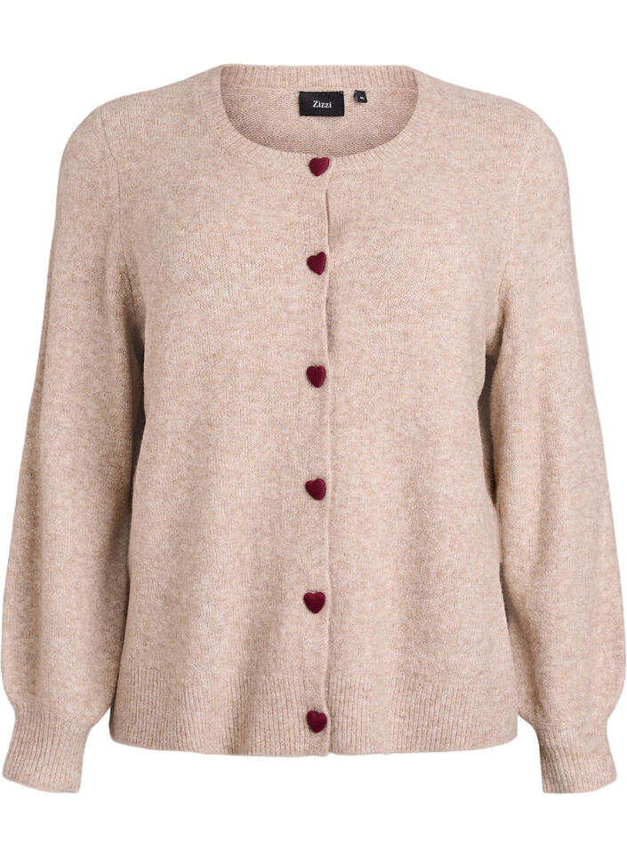 Cardigan met hartvormige knopen, Beige, Packshot image number 0