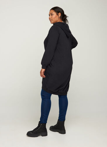 Robe pull en coton à capuche, Black Solid, Model image number 1