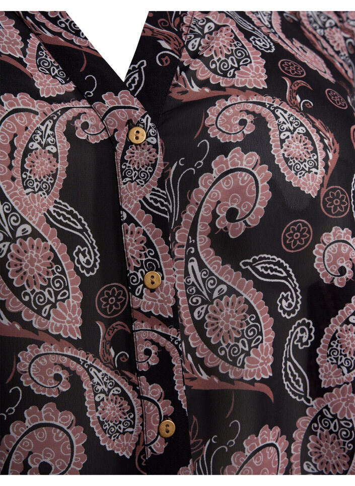 Blouse met v-hals en print, Black/Beige Paisley, Packshot image number 2