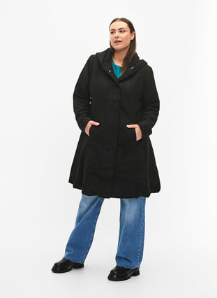 Manteau à capuche silhouette en A, Black, Model image number 2
