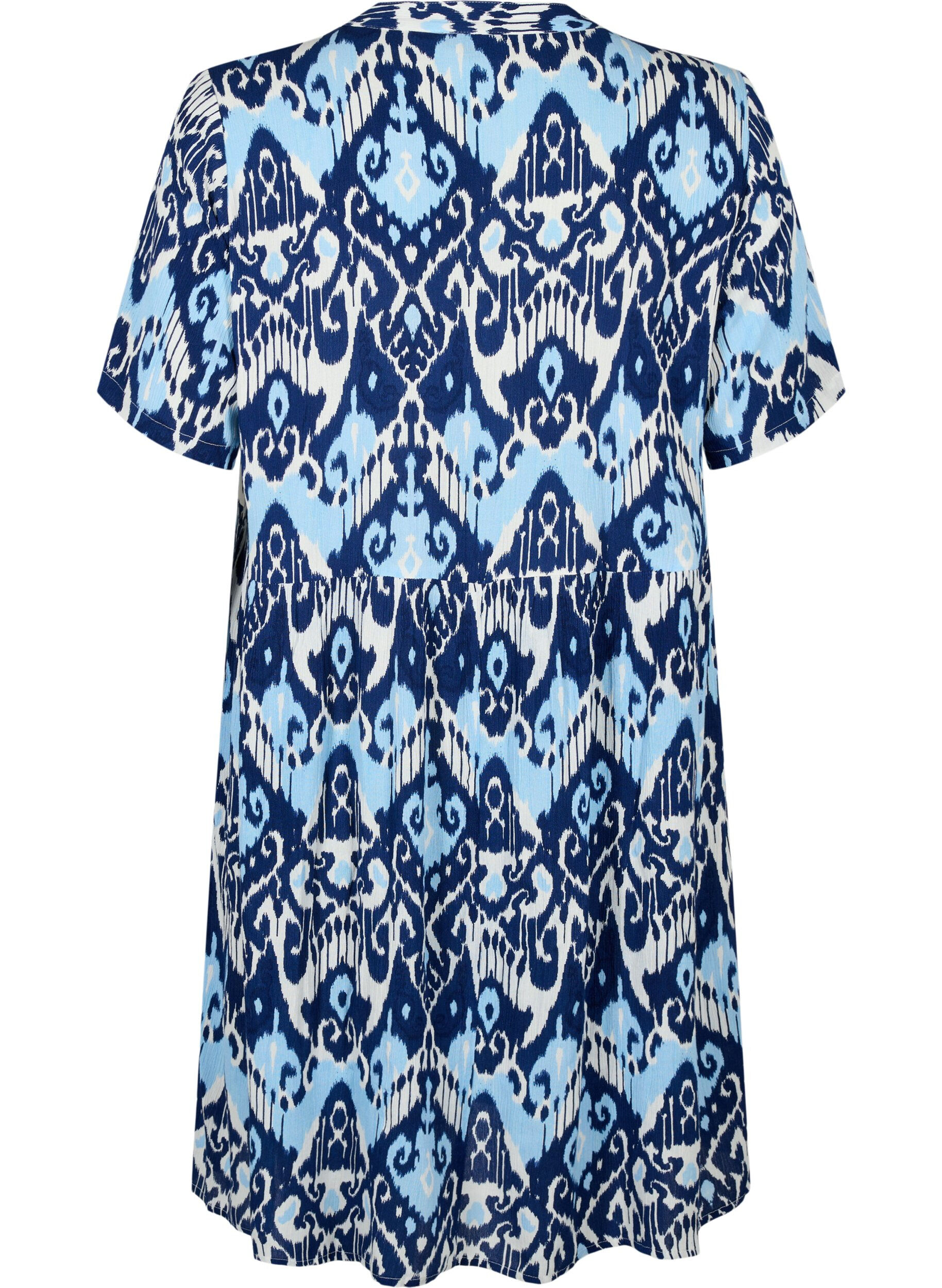 ZizziViscose jurk met korte mouwen en print, Blue Ethnic AOP, Packshot image number 1