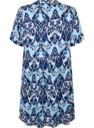 Viscose jurk met korte mouwen en print, Blue Ethnic AOP, Packshot image number 1