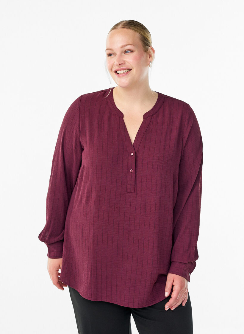 Streepjes overhemdblouse, Rood, Model image number 0