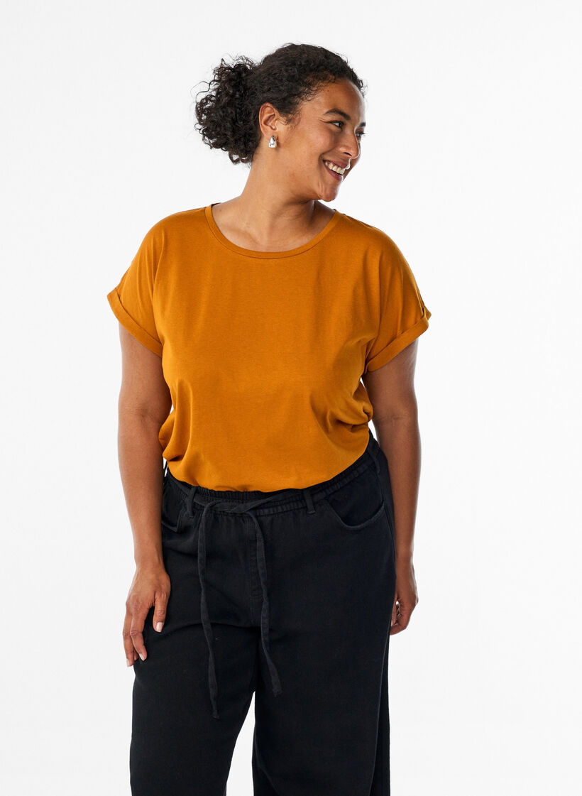T-shirt met korte mouwen van katoenmix, Oranje, Model image number 0