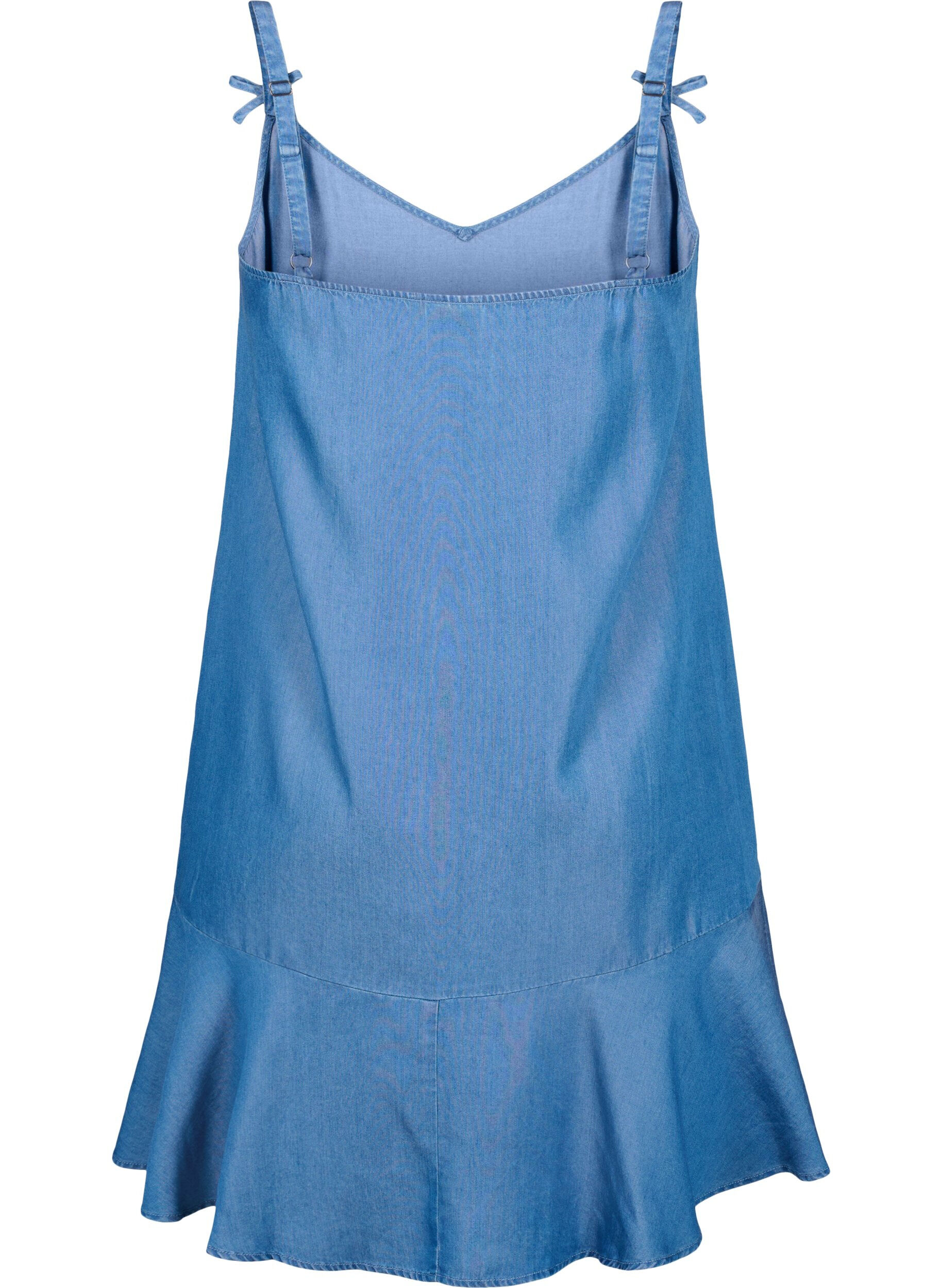 Zizzi Robes en denim midi avec bretelles spaghetti, Bleu, Packshot image number 1