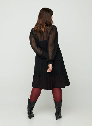 Robe à manches longues avec fermeture boutonnée, Black, Model image number 0