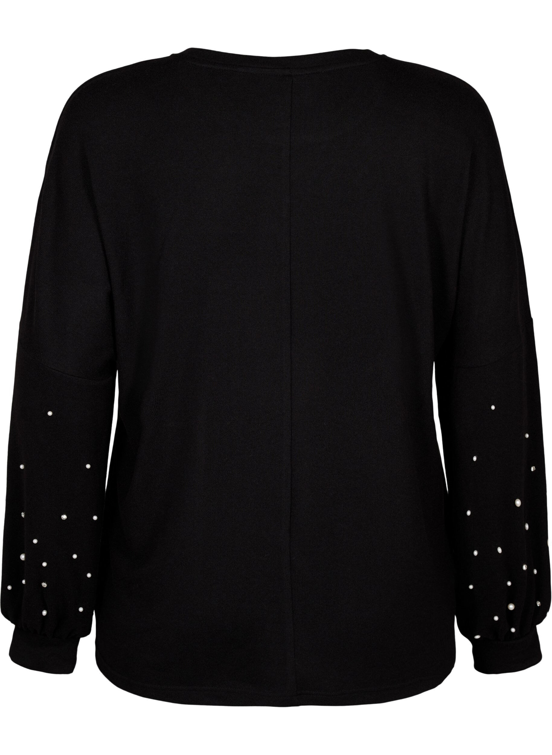 ZizziSolide gekleurde blouse met parels, Black, Packshot image number 1