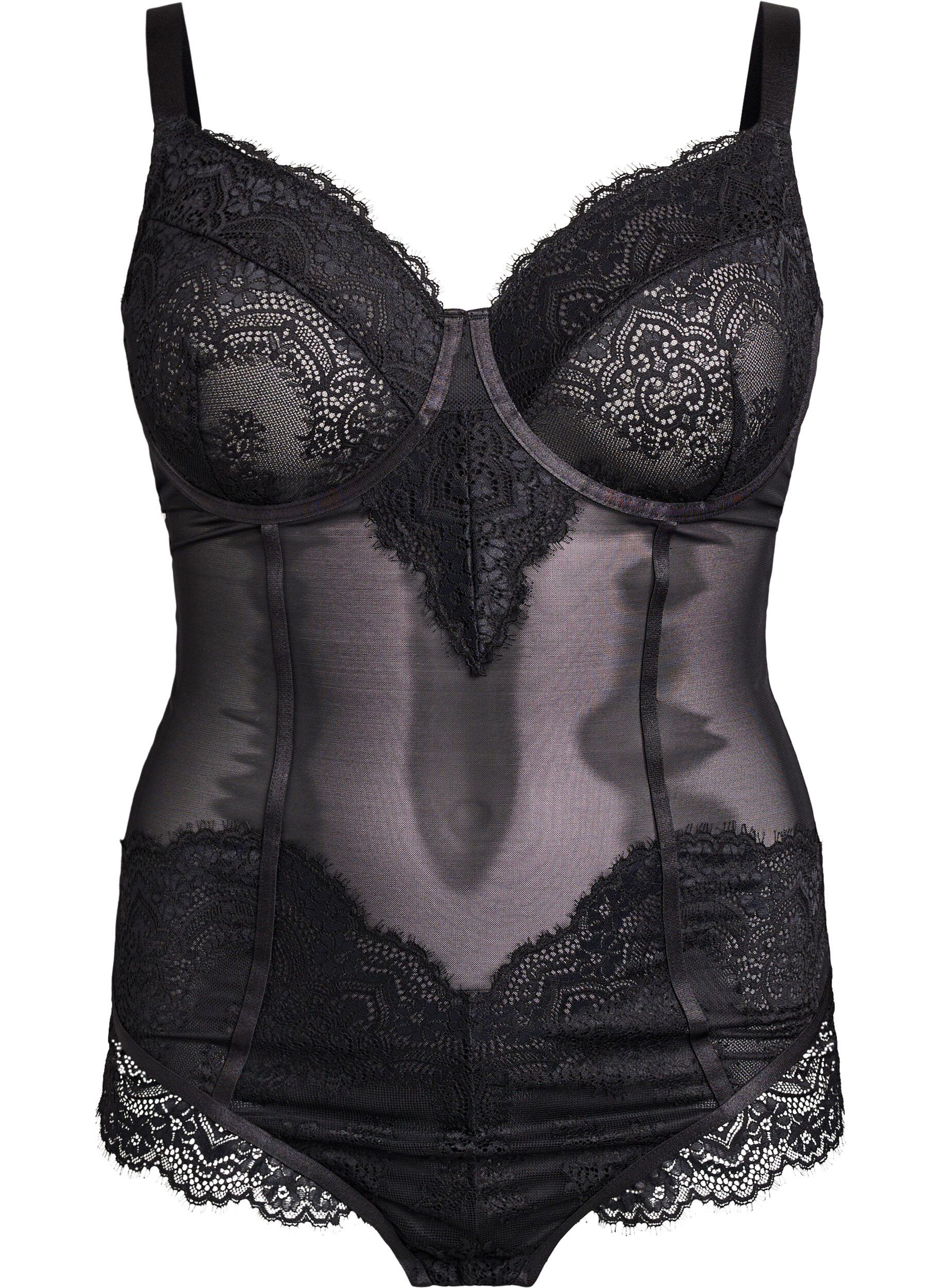 Mesh bodysuit met kant en beugel