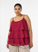 Gelaagde top met ruches en spaghettibandjes, Rood, Model image number 0