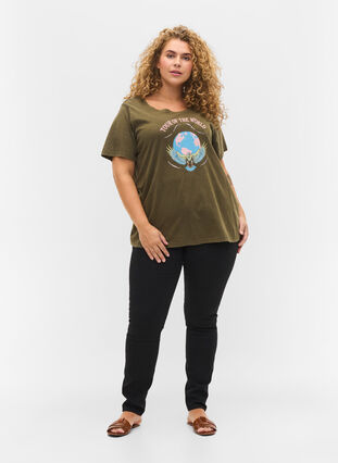 T-shirt en coton à manches courtes avec imprimé, Ivy Green Wash, Model image number 2