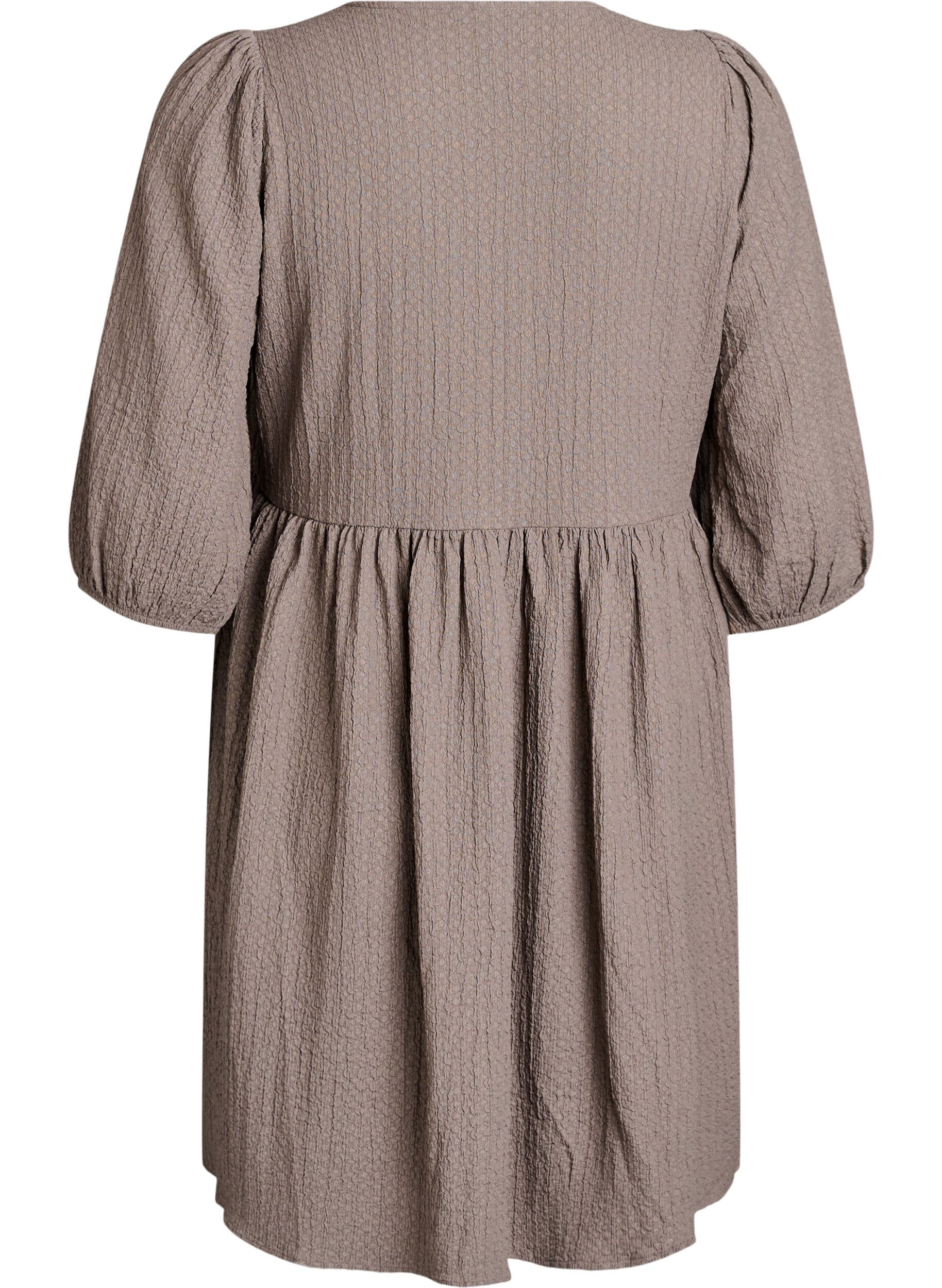 Zizzi FLASH - Robe courte textur&eacute;e &agrave; manches 3/4, Beige, Packshot image number 1