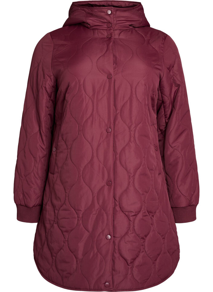 Veste matelass&eacute;e mi-longue avec capuche, 0655, Packshot image number 0