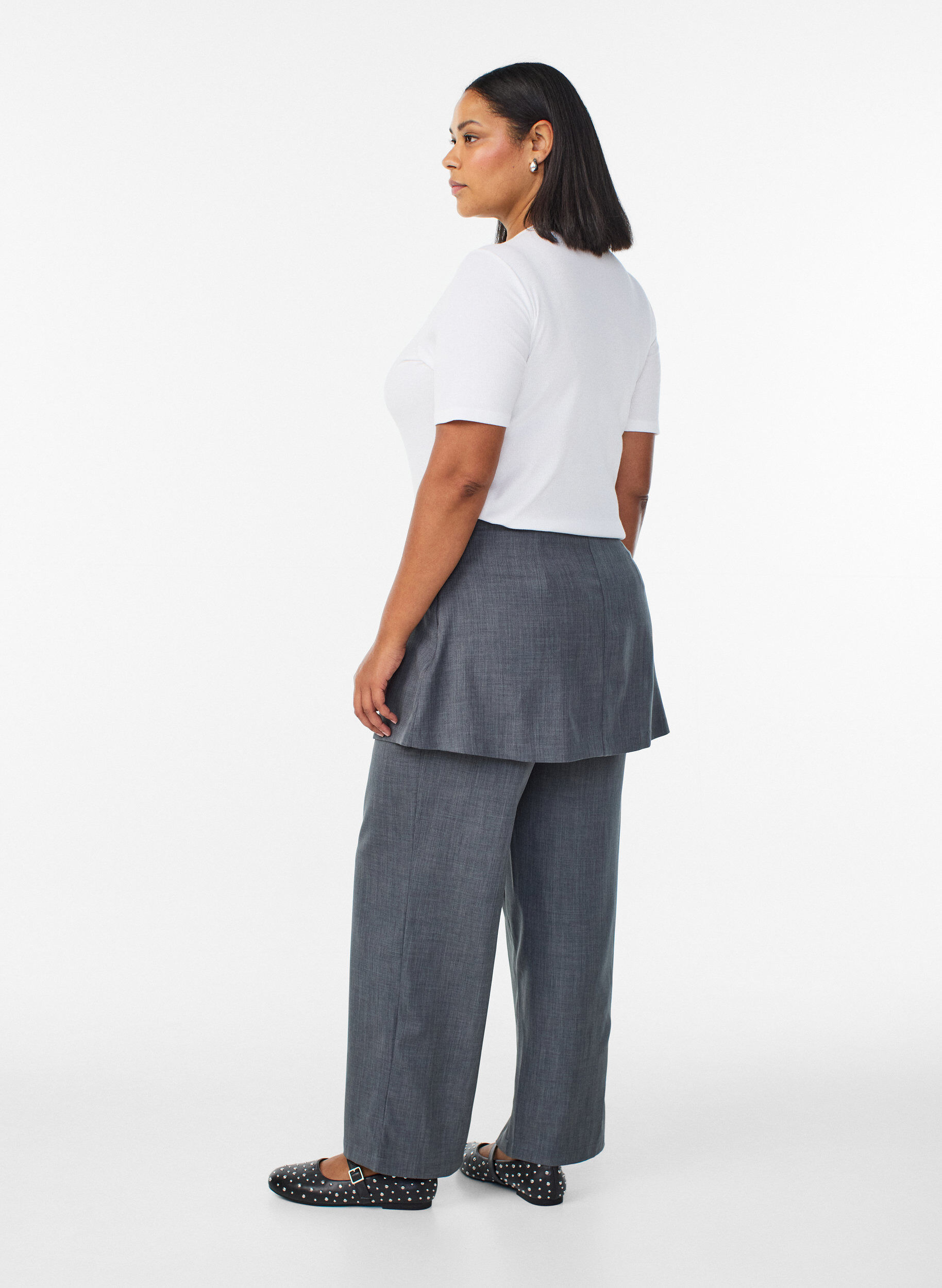 Zizzi Pantalon coupe droite avec jupe, Gris anthracite, Model image number 1