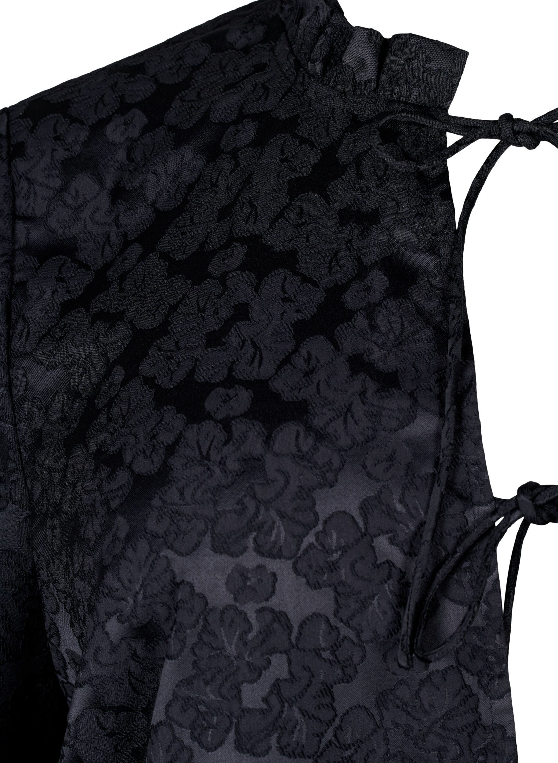 ZizziJacquard blouse met korte mouwen en strikjes, Zwart, Packshot image number 2