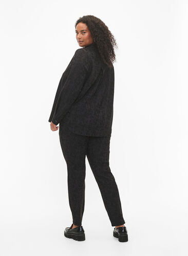 Pantalon en viscose avec motif ton sur ton, Black, Model image number 1