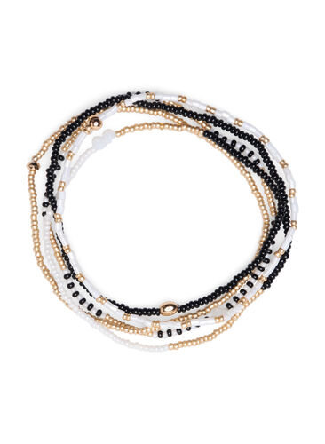 Pack de 5 bracelets en perles, Black/Gold Mix, Packshot image number 0