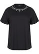 T-shirt met ronde hals en strass-steentjes, Black, Packshot image number 0