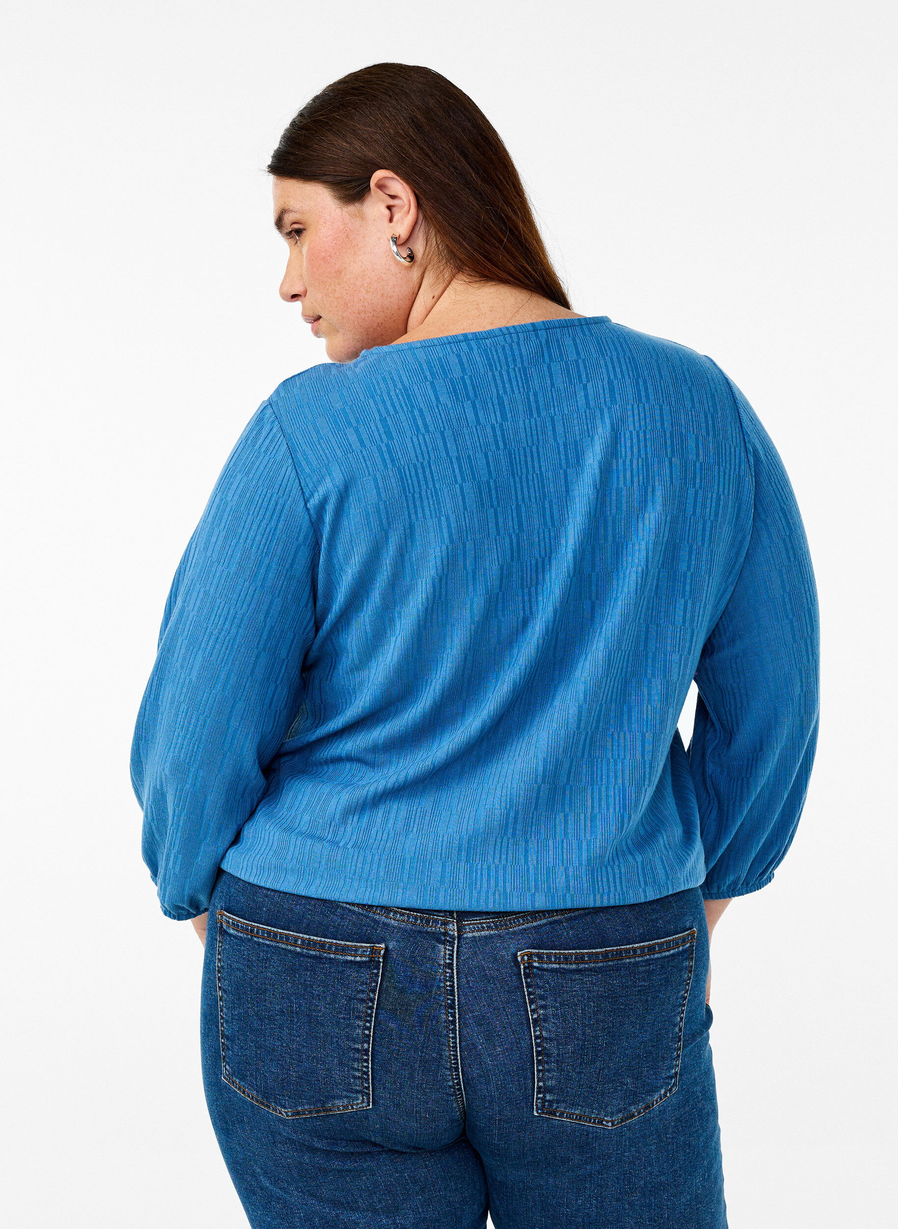 ZizziBlouse met textuur en 3/4 mouwen, Blauw, Model image number 2