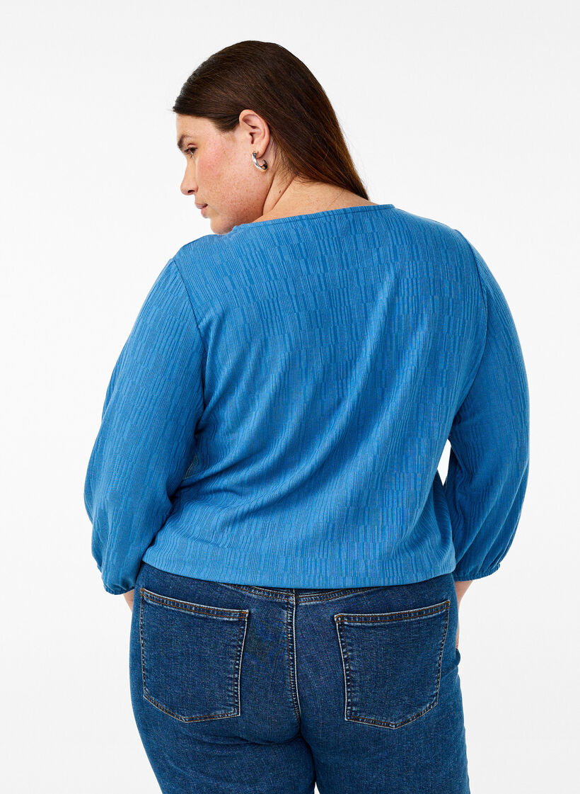 Blouse met textuur en 3/4 mouwen, Blauw, Model image number 2
