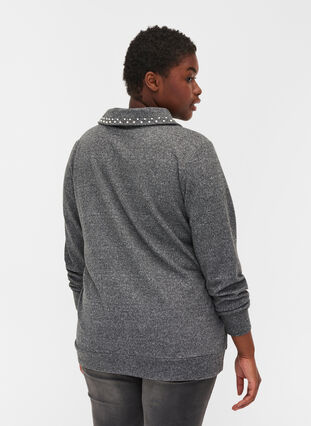Bæouse en tricot avec col et perles, Dark Grey Mel, Model image number 1