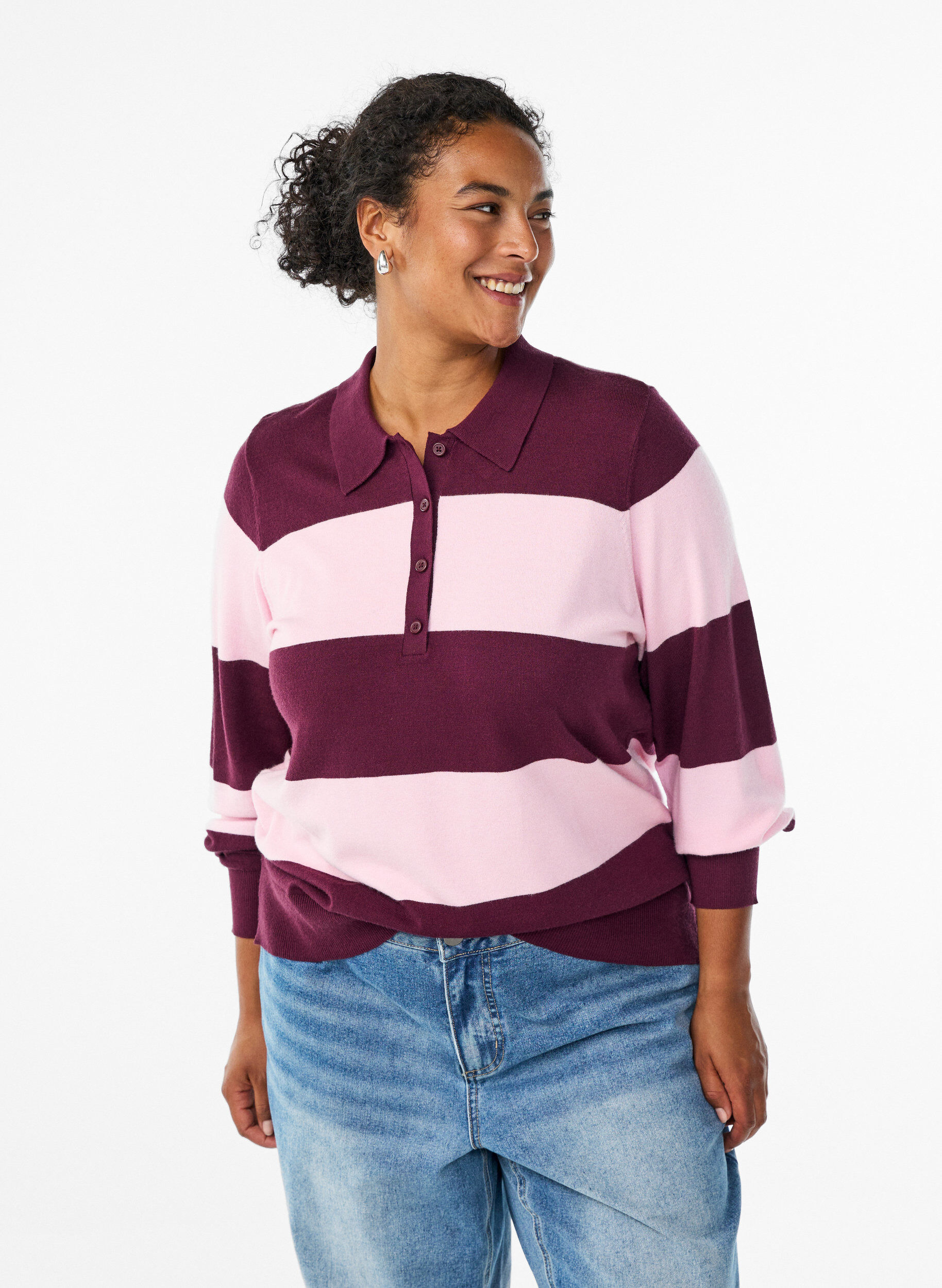 Strik blouse met kraag, Rood, Model