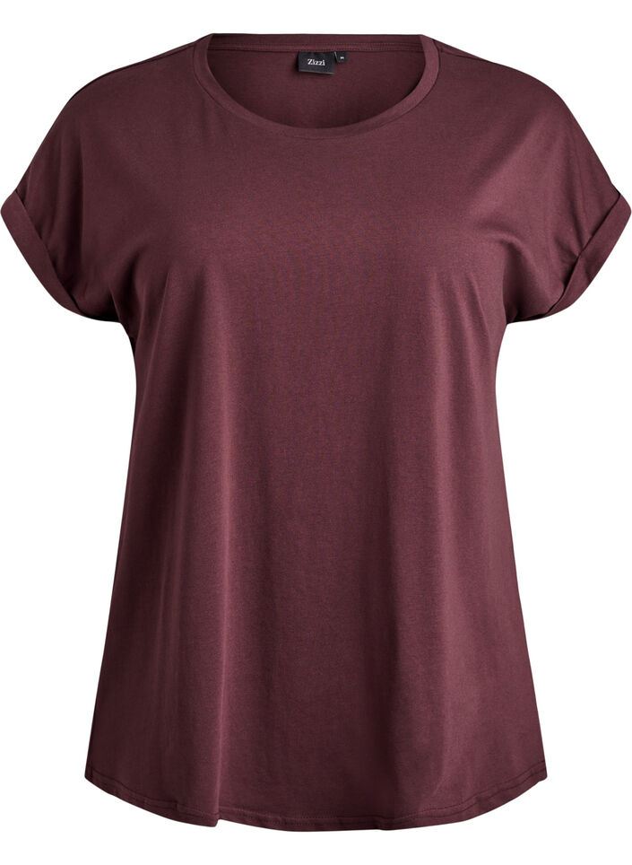 T-shirt met korte mouwen in een katoenmix, Donker Bordeaux, Packshot image number 0