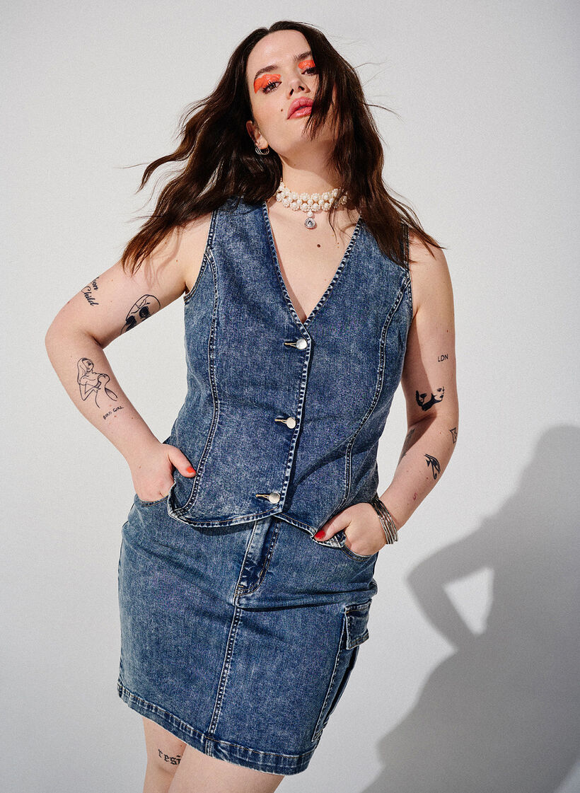 Nauwsluitende denim rok met cargozak, Blue Denim, Image image number 0