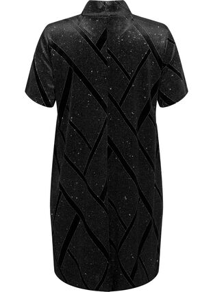 Fluwelen jurk met glitter en col, Black, Packshot image number 1