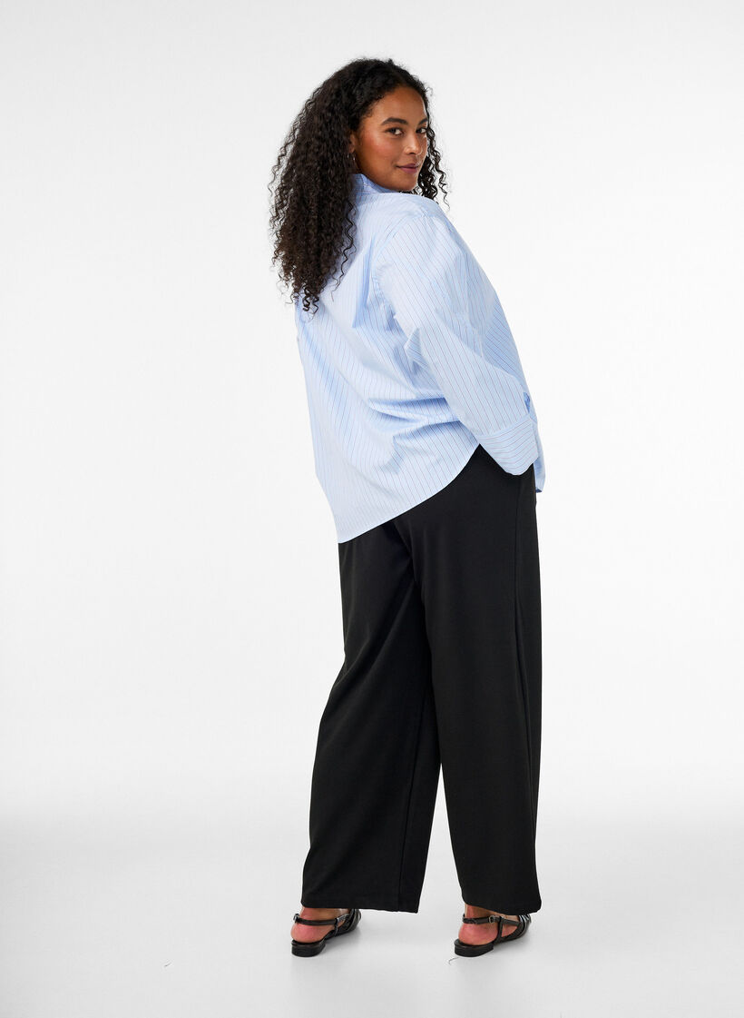 Pantalon ample en jersey taille haute, Noir, Model image number 1